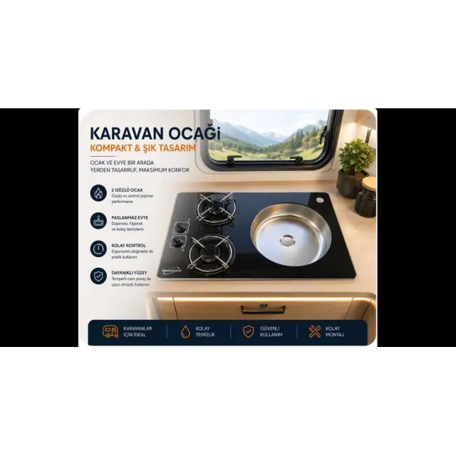 Karavan İki Gözlü Ocak Evye Kombinasyon 39 X 64 Univercal (11012)