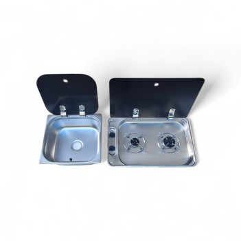 Univercal Karavan İki Gözlü Cam Kapaklı Ocak Cam Kapaklı Evye Seti Univercal (11013)