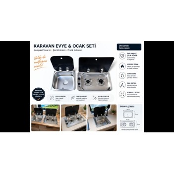 Univercal Karavan İki Gözlü Cam Kapaklı Ocak Cam Kapaklı Evye Seti Univercal (11013)