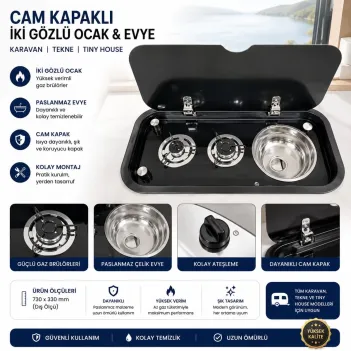 Karavan Univercal Kombinasyon İkili Ocak Evyeli  76x36.5 Cm (11017b)