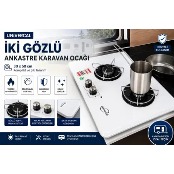 İki Gözlü Ankastre Karavan Ocağı 30 X 50 Cm Beyaz Univercal (11010b)
