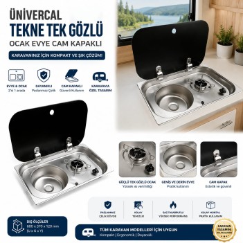 Ünivercal Tekne Tek  Gözlü Ocak Evye Cam Kapaklı Sol Evyeli (11015so)