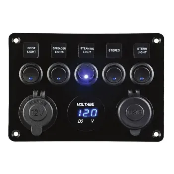 Switch Panel, 5 Anahtarlı, Voltmetre Ve Usb Şarjlı (7013)