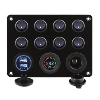 Switch Panel, 8 Anahtarlı, Voltmetre Ve Usb Şarjlı (7014)