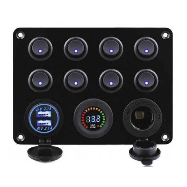 Switch Panel, 8 Anahtarlı, Voltmetre Ve Usb Şarjlı (7014)