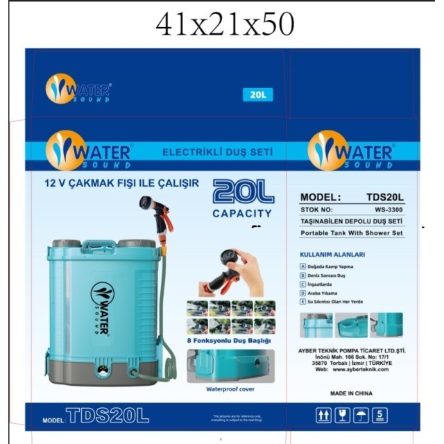 20 Lt Kapasiteli Taşınabilir Çakmaklıklı Dış Duş Seti 12 Volt (2031)