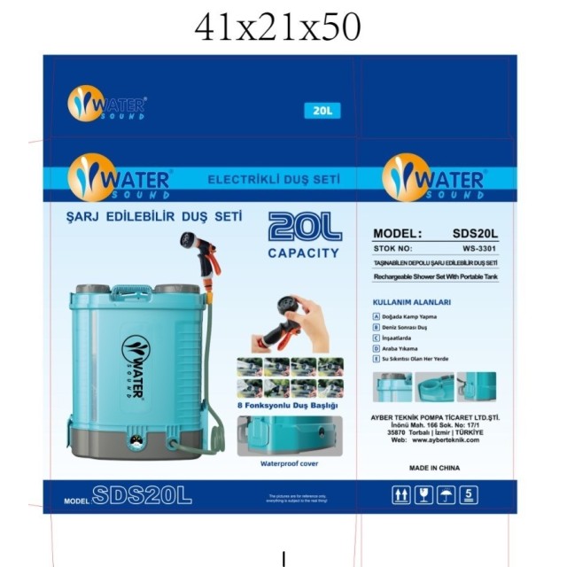 20 Lt Kapasiteli Şarj Edilebilir Dış Duş Seti 12 Volt (2032)