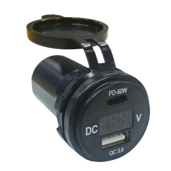 Usb + Type-c + Voltmetre 12-24v Şarj Soketi (7017c)