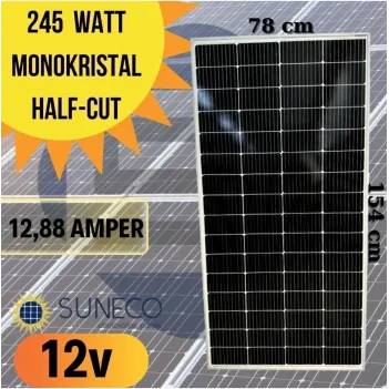 Suneco 245 W Half Cut Watt Monokristal Solar Güneş Paneli A Sınıf 12 Volt (19004)