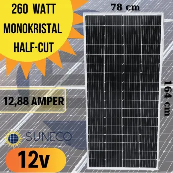 Suneco 260 W Half Cut Watt Monokristal Solar Güneş Paneli A Sınıf 12 Volt (19004a)