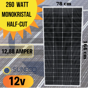 Suneco 260 W Half Cut Watt Monokristal Solar Güneş Paneli A Sınıf 12 Volt (19004a)