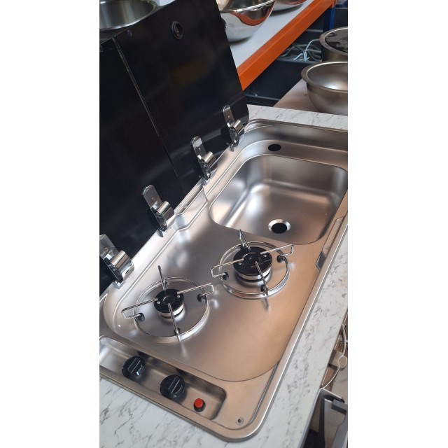 Karavan Univercal İkili Çift Cam Kapaklı Kombinasyon Ocak Evyeli 78x36 (11017c)