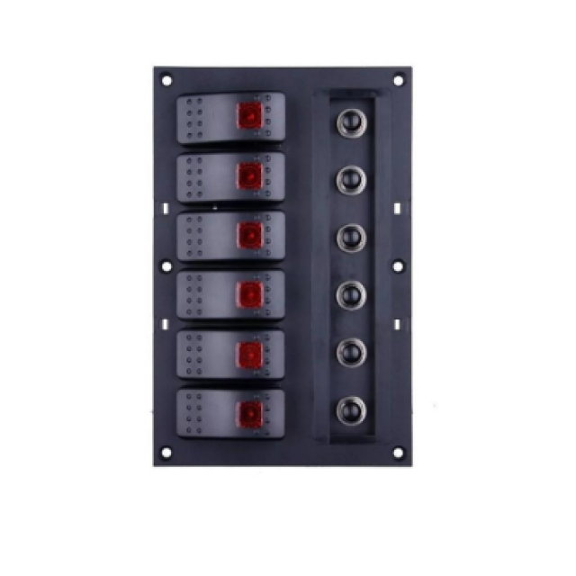 Bfy Otomatik Sigortalı Ve Işıklı Switch Panel 6 Lı Siyah Butonlu (7011)