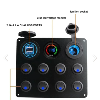 Switch Panel, 8 Anahtarlı, Voltmetre Ve Usb Şarjlı (7014)