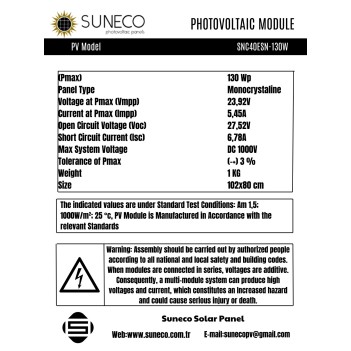 Suneco  Esnek Güneş Paneli 130 W (19004d)