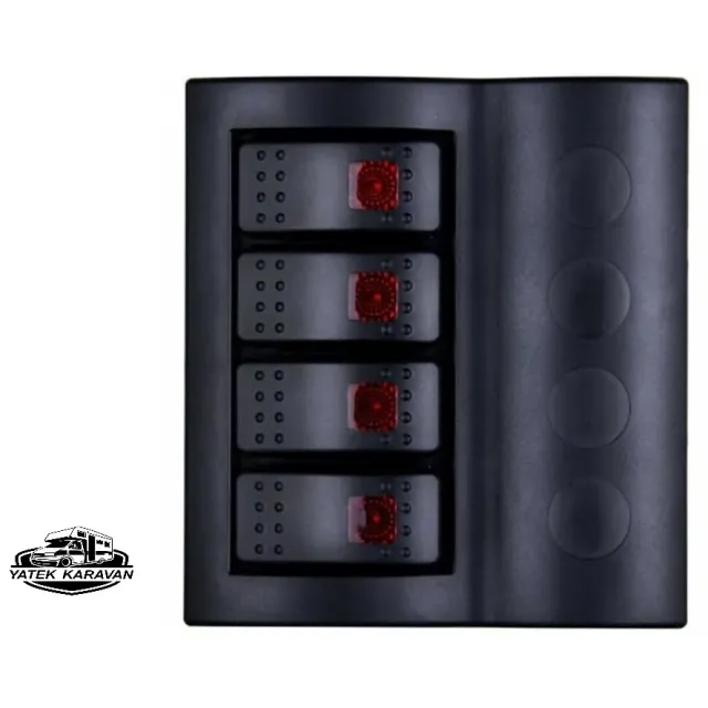 4 Lü Bfy Otomatik Sigortalı Ve Işıklı Switch Panel Siyah Butonlu (7010)