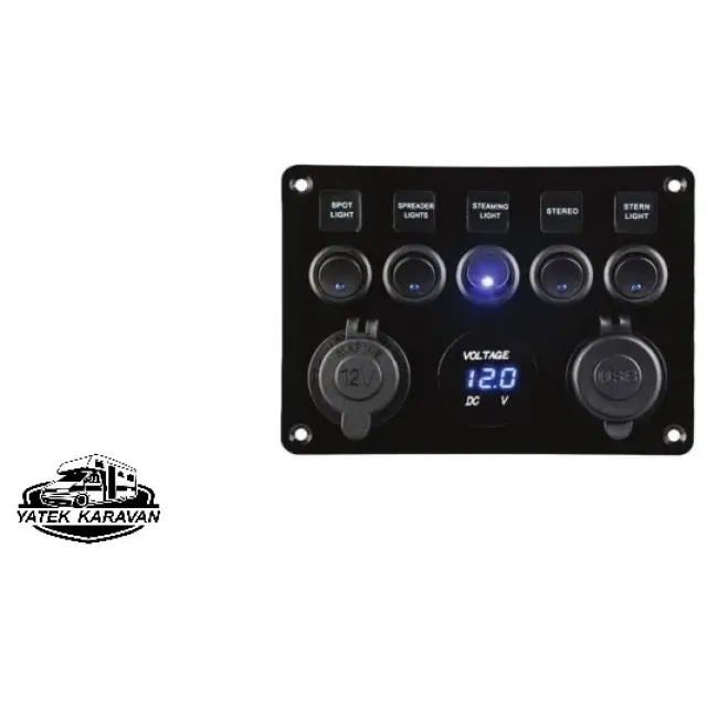 Switch Panel, 5 Anahtarlı, Voltmetre Ve Usb Şarjlı (7013)