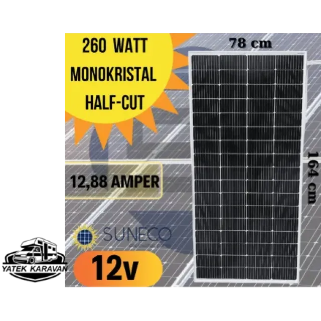 Suneco 260 W Half Cut Watt Monokristal Solar Güneş Paneli A Sınıf 12 Volt (19004a)