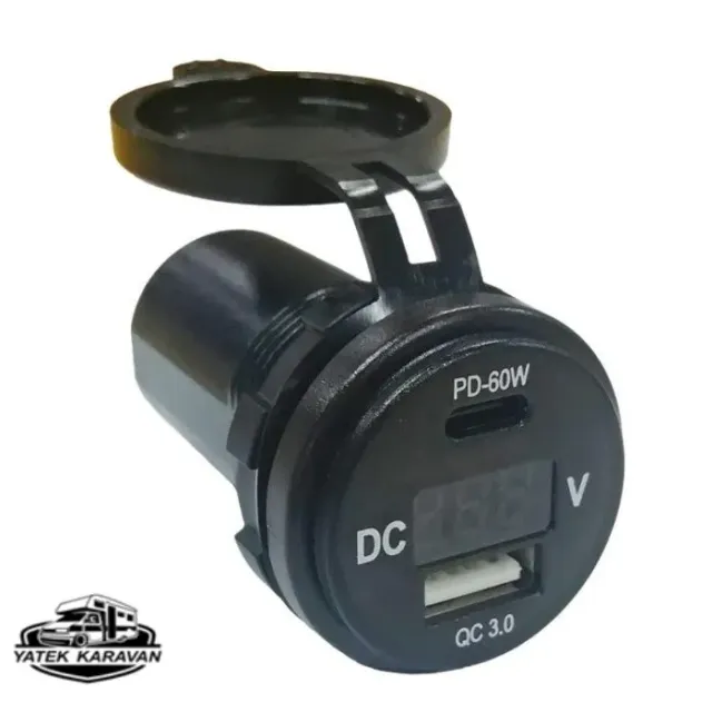 Usb + Type-c + Voltmetre 12-24v Şarj Soketi (7017c)
