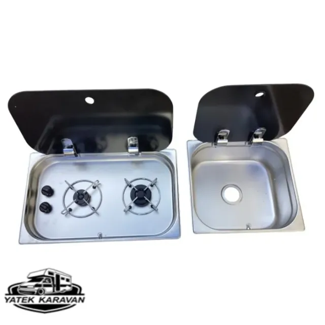 Univercal Karavan İki Gözlü Cam Kapaklı Ocak Cam Kapaklı Evye Seti Univercal (11013)