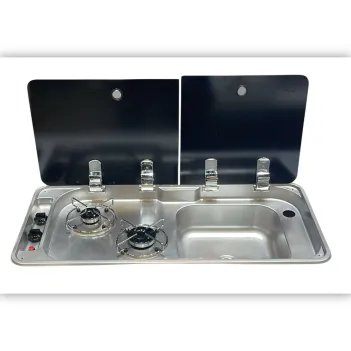 Karavan Univercal İkili Çift Cam Kapaklı Kombinasyon Ocak Evyeli 78x36 (11017c)