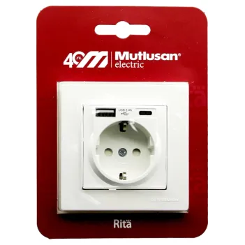 Mutlusan Rita Serisi Beyaz Type-c Usb Şarj Çıkışlı Topraklı Priz (6012a)