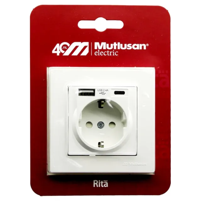 Mutlusan Rita Serisi Beyaz Type-c Usb Şarj Çıkışlı Topraklı Priz (6012a)