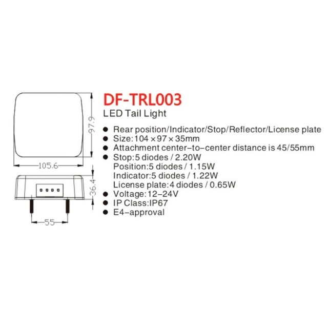 Römork Ve Karavan Led Stop Lambası 12 Volt Kare Çift  9.5 X 10.5 (17036)