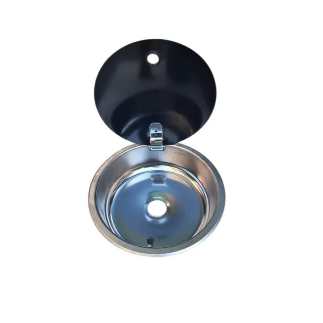 Karavan Tekne Yuvarlak Evye Cam Kapaklı Krom 34 Cm (11015k)