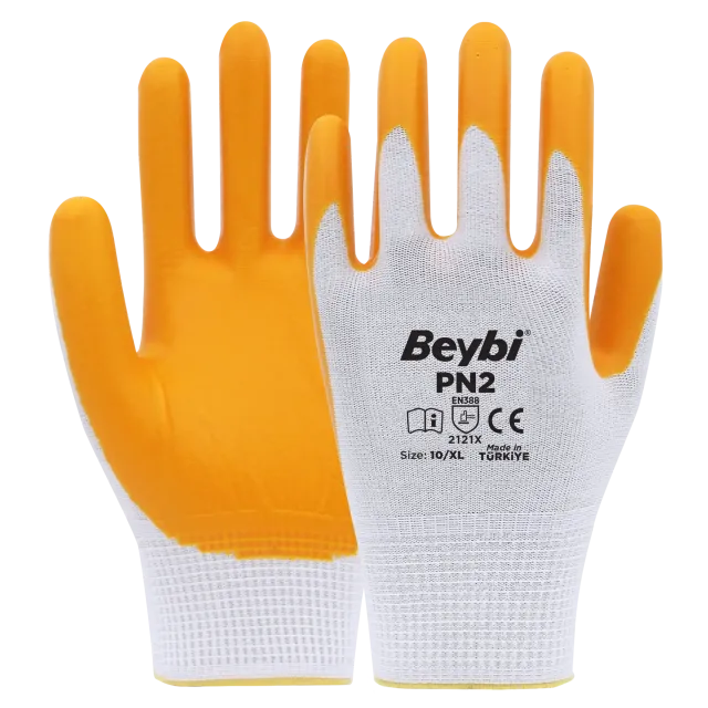 Beybi Pn2 Polyester Örme Nitril Eldiven Sarı No 10 (1040)